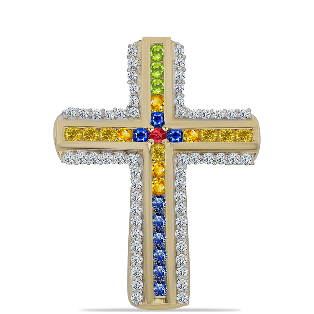 Kríž Pozlátený Strieborný Prívesok s Dúhovým Zafírom a Bielym Topásom 1 