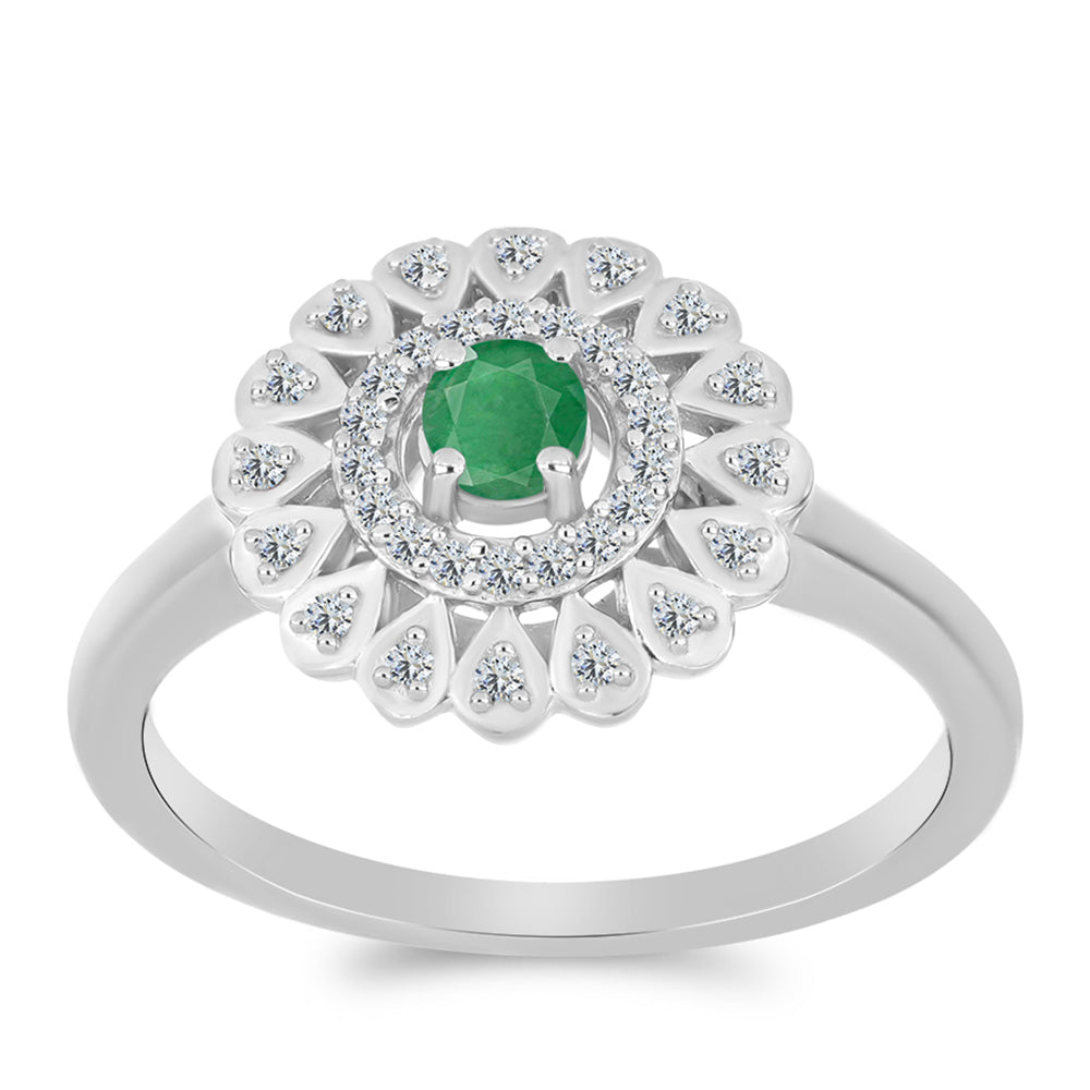 Strieborný Prsteň s Brazílskym Smaragdom a Bielym Topásom