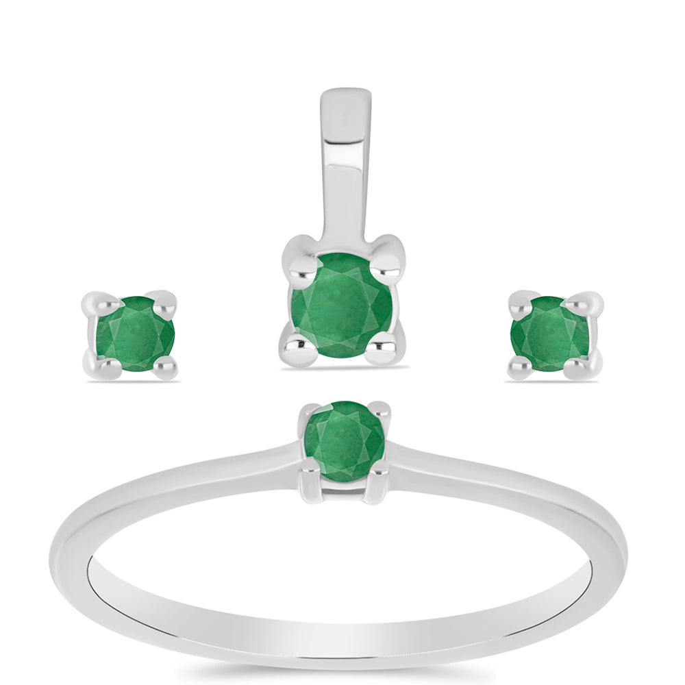 Strieborné Sada s Brazílskym Smaragdom ( Náušnice+Prsteň +Prívesok )