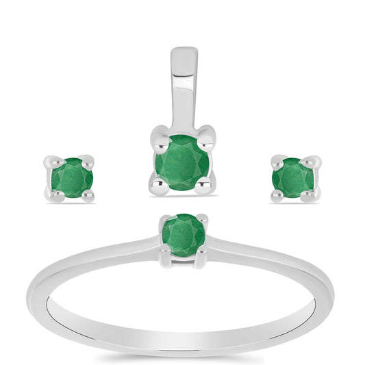 Strieborné Sada s Brazílskym Smaragdom ( Náušnice+Prsteň +Prívesok )