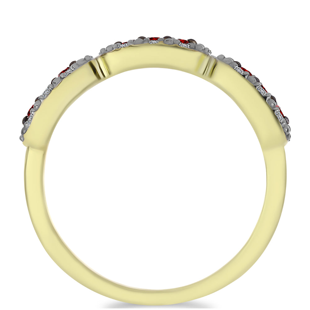 Pozlátený Strieborný Prsteň s Červeným Diamantom a Bielym Diamantom 3 