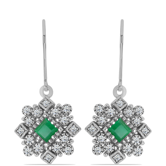 Strieborné Náušnice s Brazílskym Smaragdom a Bielym Topásom