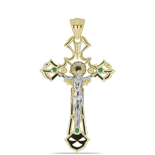 Kríž Pozlátený Prívesok s Brazílskym Smaragdom