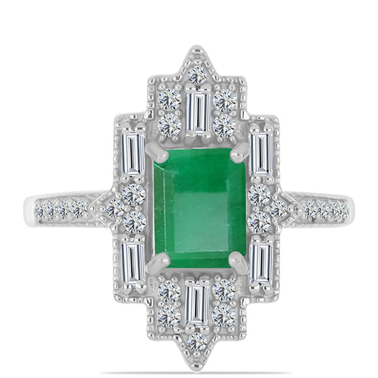 Strieborný Prsteň s Brazílskym Smaragdom a Bielym Zirkónom