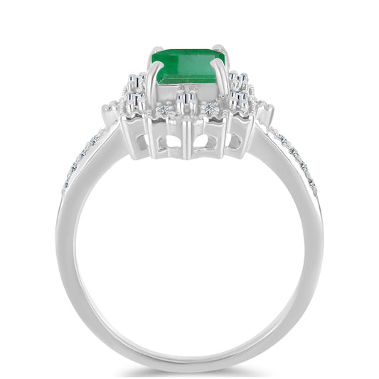 Strieborný Prsteň s Brazílskym Smaragdom a Bielym Zirkónom