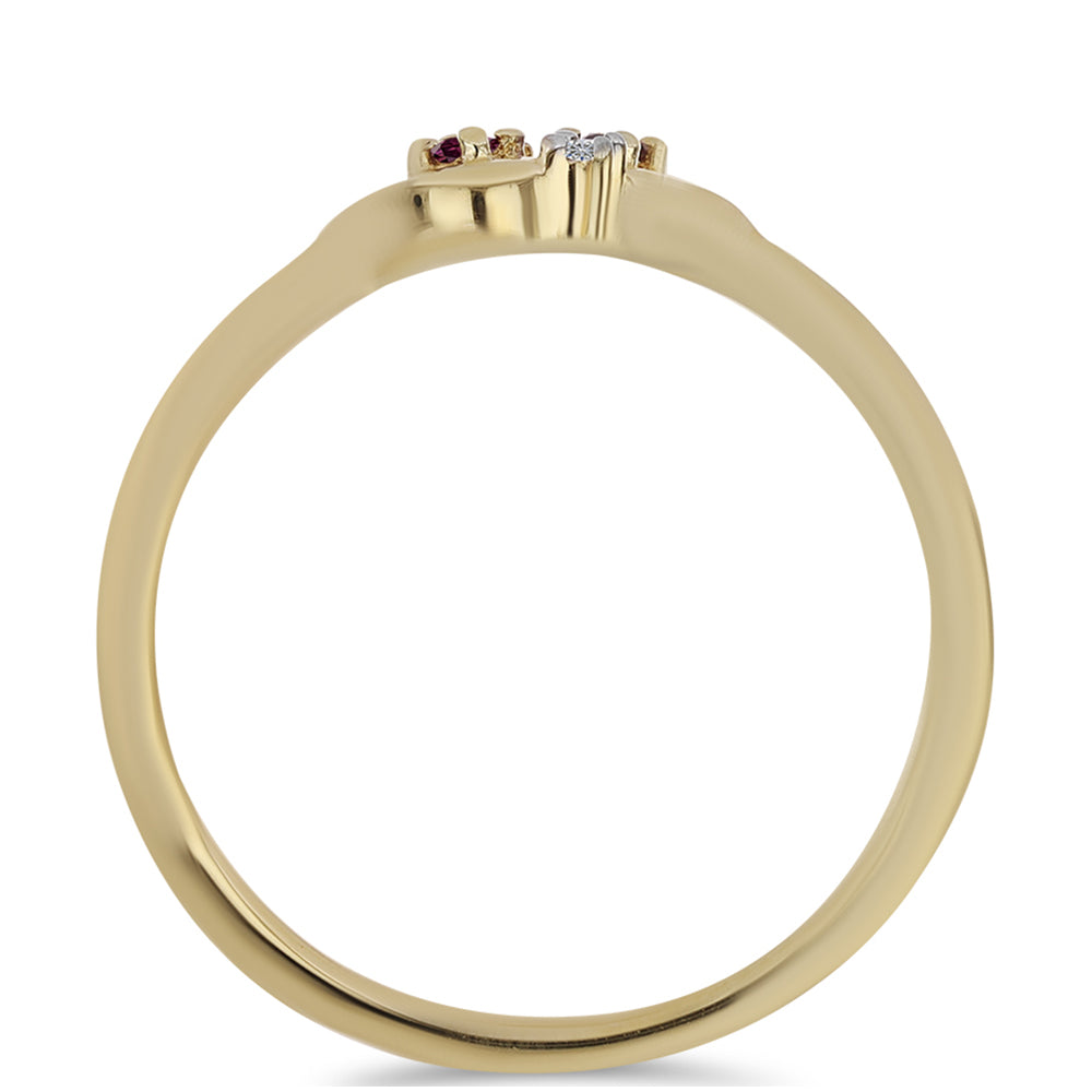 Pozlátený Strieborný Prsteň s Fialovým Diamantom a Bielym Diamantom