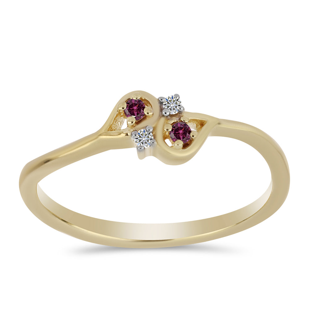 Pozlátený Strieborný Prsteň s Fialovým Diamantom a Bielym Diamantom