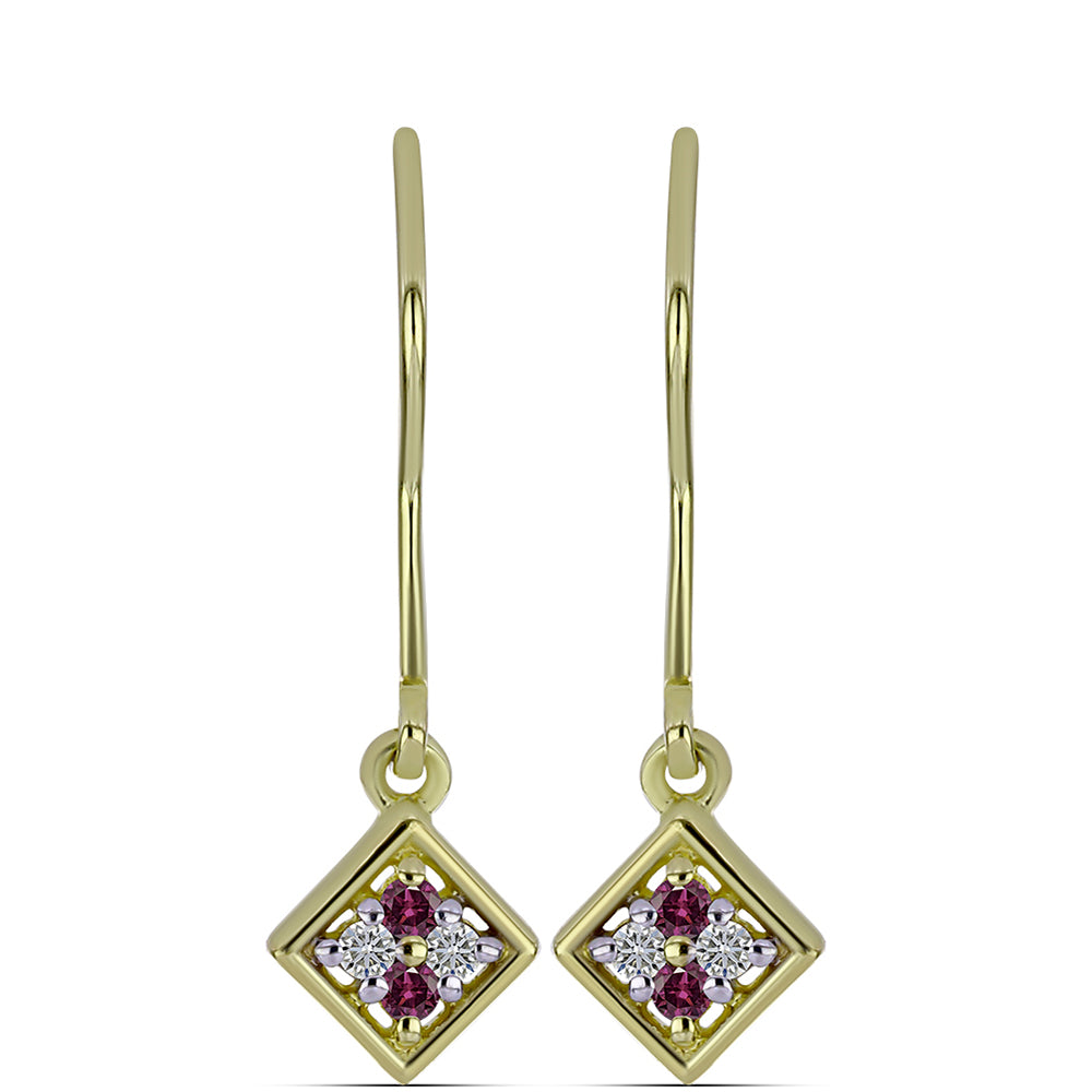 Pozlátené Strieborné Náušnice s Fialovým Diamantom a Bielym Diamantom