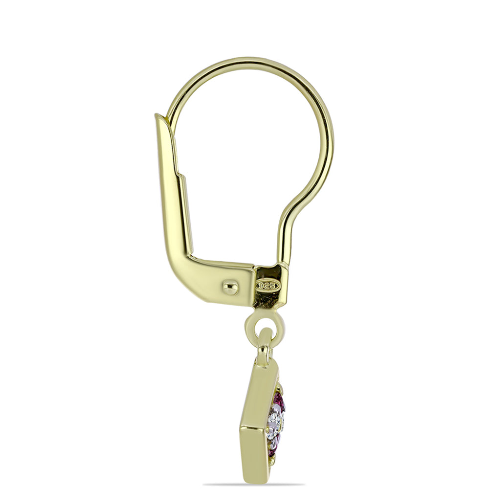 Pozlátené Strieborné Náušnice s Fialovým Diamantom a Bielym Diamantom 2 