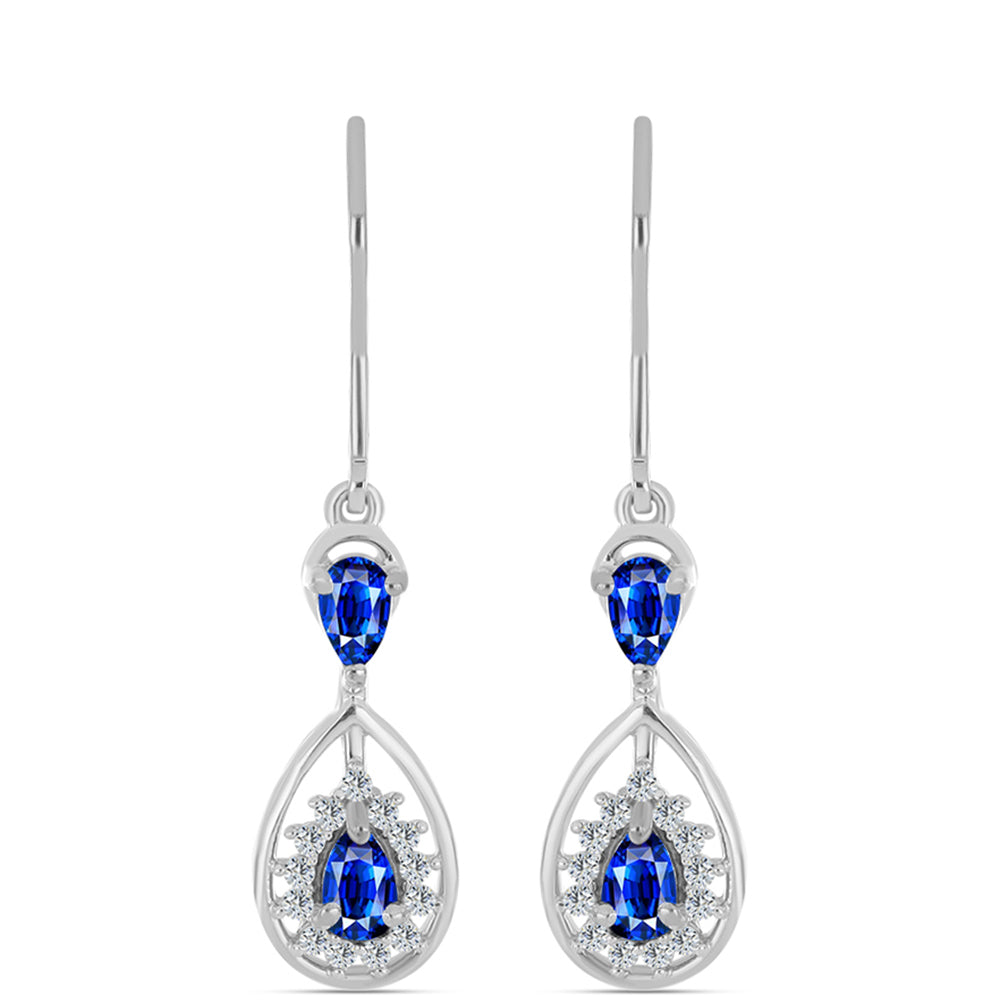 Strieborné Náušnice s Austrálskym Modrým Zafírom a Bielym Topásom