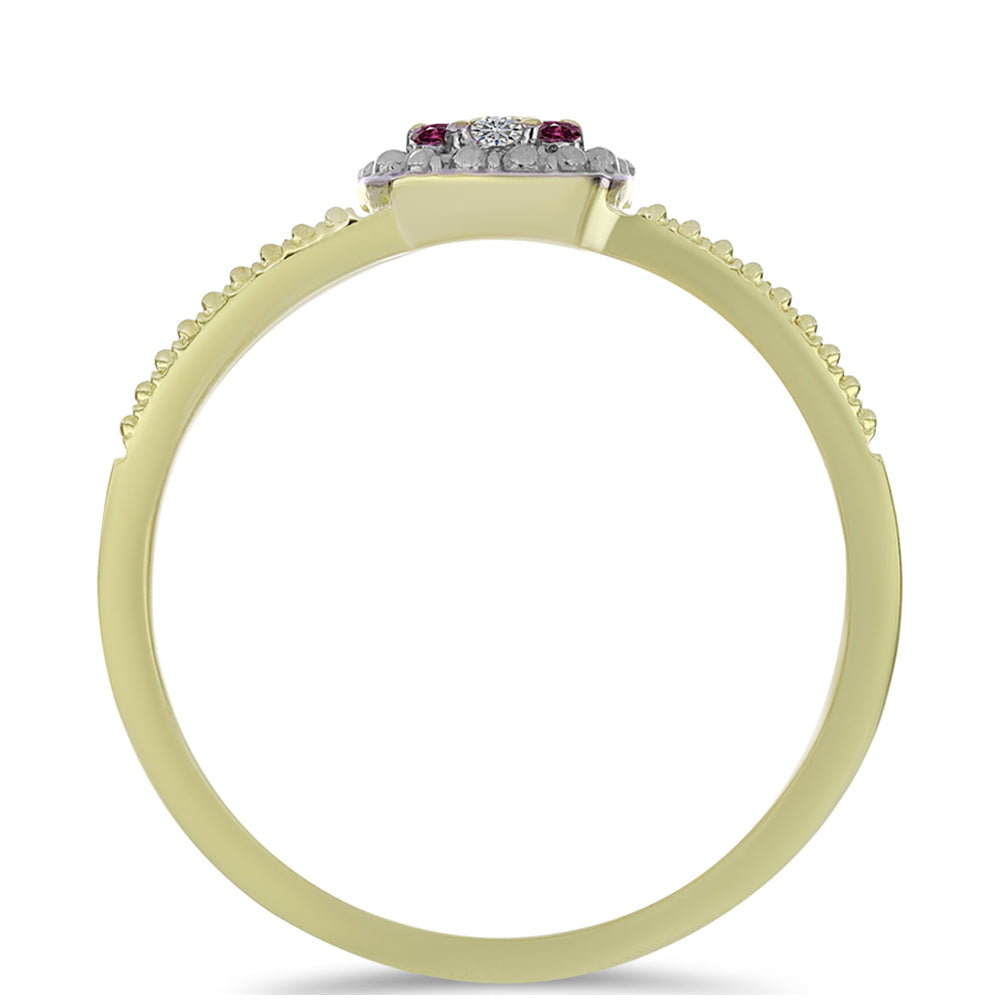 Pozlátený Strieborný Prsteň s Fialovým Diamantom a Bielym Diamantom