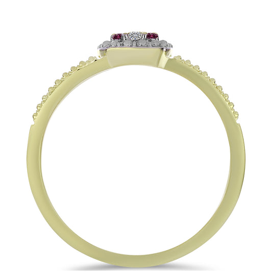 Pozlátený Strieborný Prsteň s Fialovým Diamantom a Bielym Diamantom