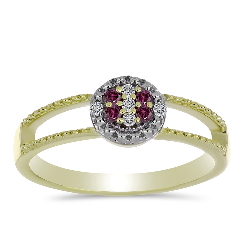 Pozlátený Strieborný Prsteň s Fialovým Diamantom a Bielym Diamantom 3 