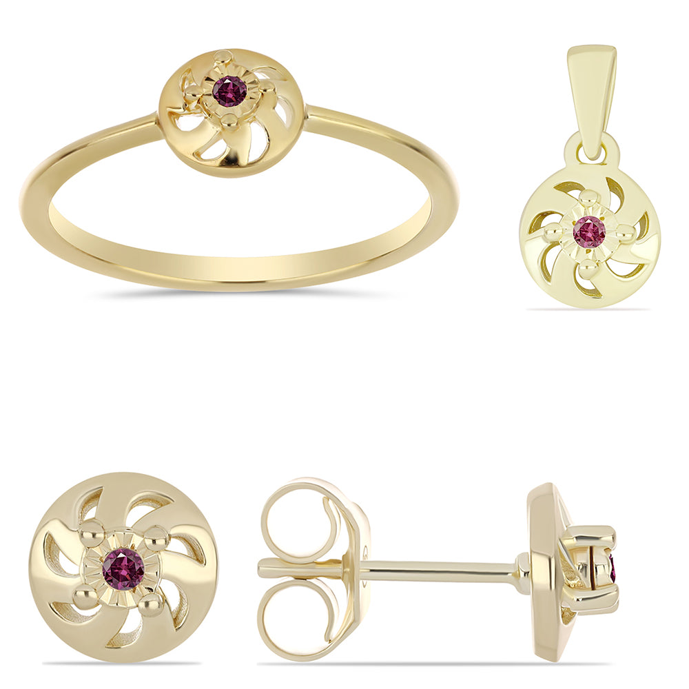Pozlátené Strieborné Sada s Fialovým Diamantom ( Náušnice+Prsteň +Prívesok ) 1 