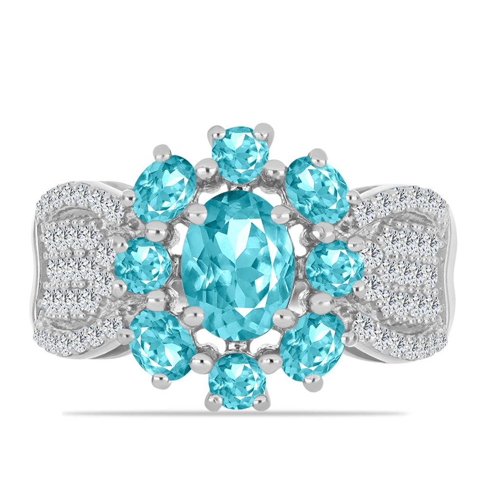 Strieborný Prsteň s Paraiba Kremeňom a Bielym Topásom 1 