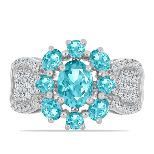 Strieborný Prsteň s Paraiba Kremeňom a Bielym Topásom