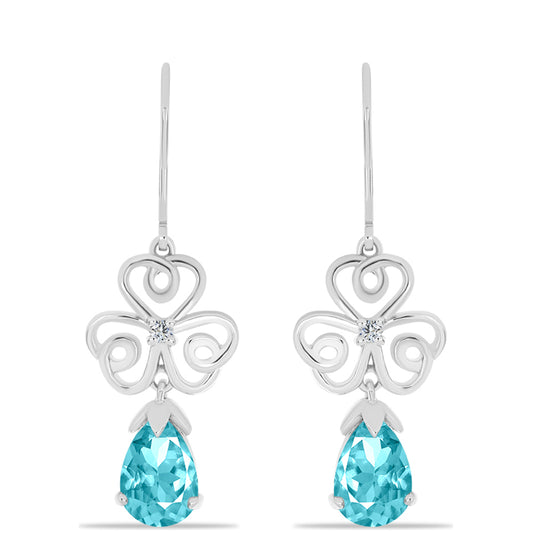 Strieborné Náušnice s Paraiba Kremeňom a Bielym Topásom