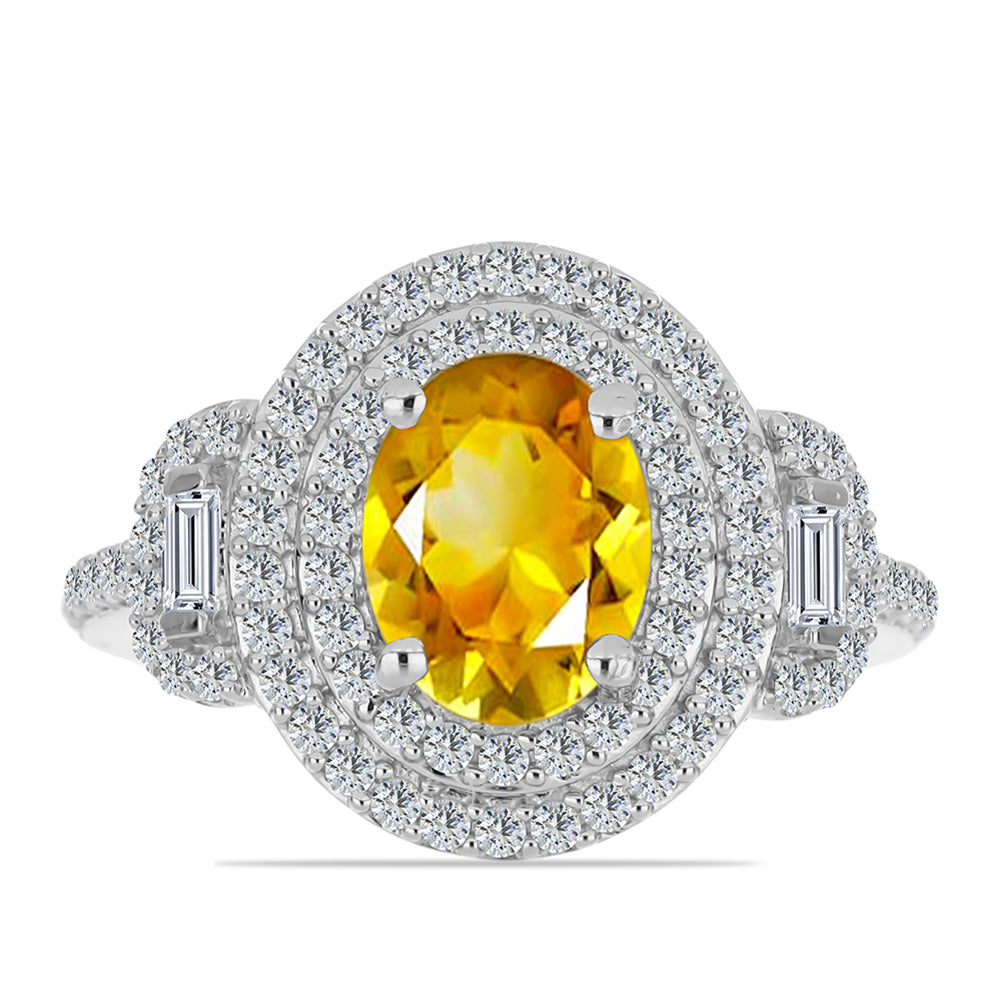 Strieborný Prsteň s Uralským Citrínom a Bielym Zirkónom