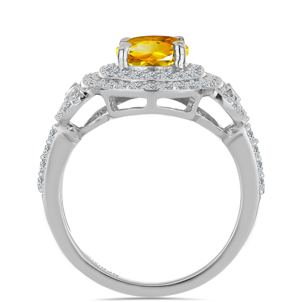 Strieborný Prsteň s Uralským Citrínom a Bielym Zirkónom