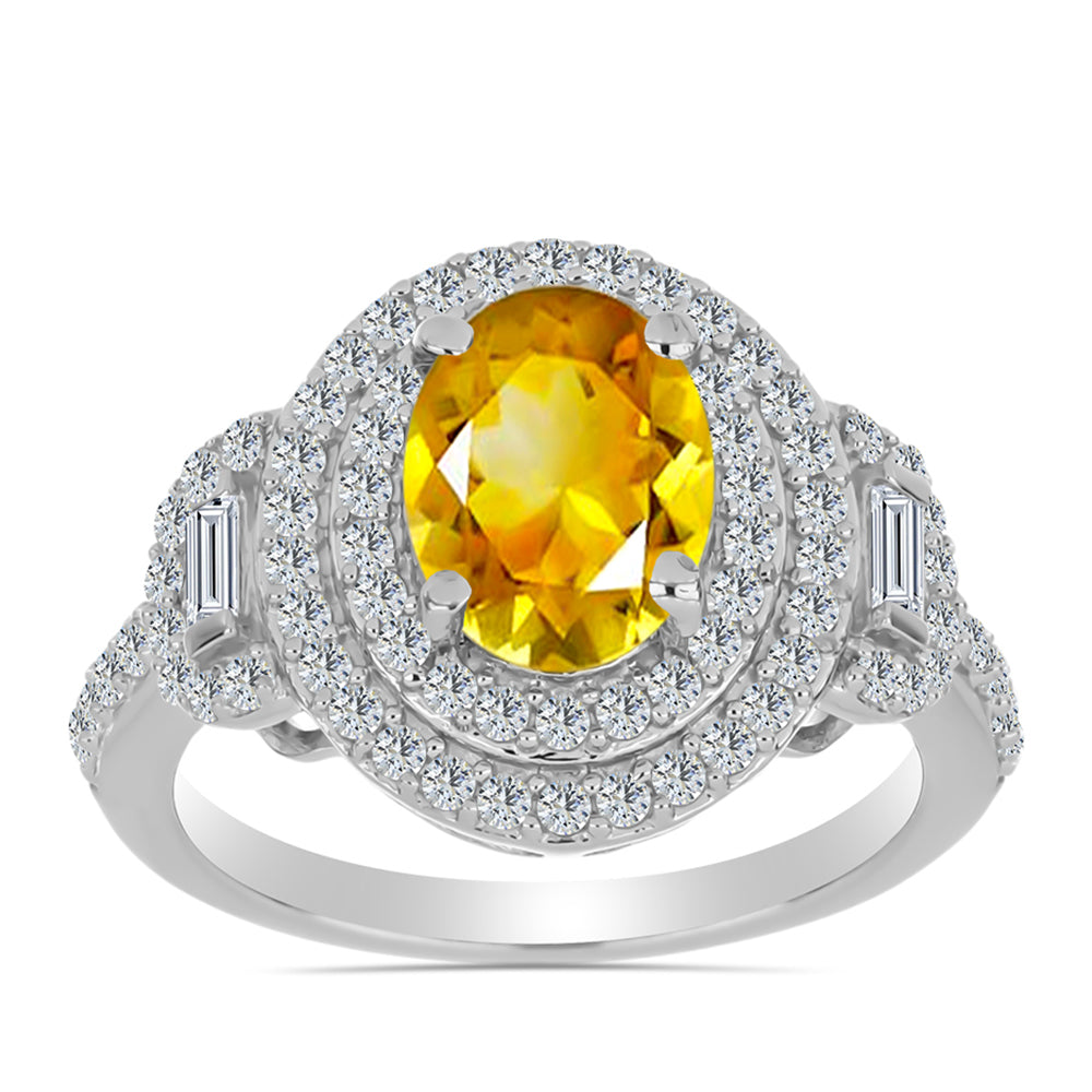 Strieborný Prsteň s Uralským Citrínom a Bielym Zirkónom 3 