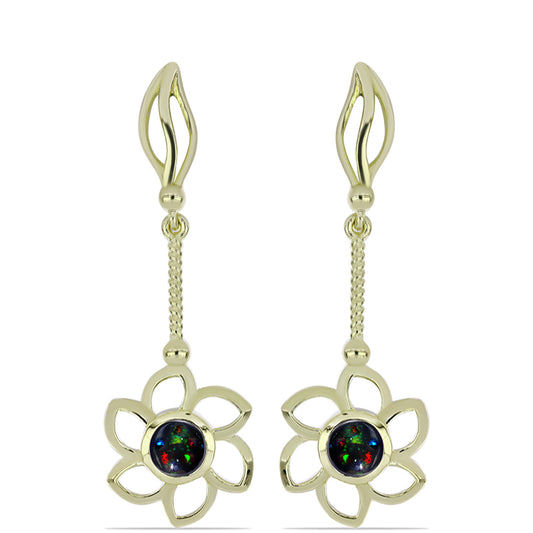 Pozlátené Strieborné Náušnice s Polnočne Čiernym Etiópskym Opálom z Lega Dembi