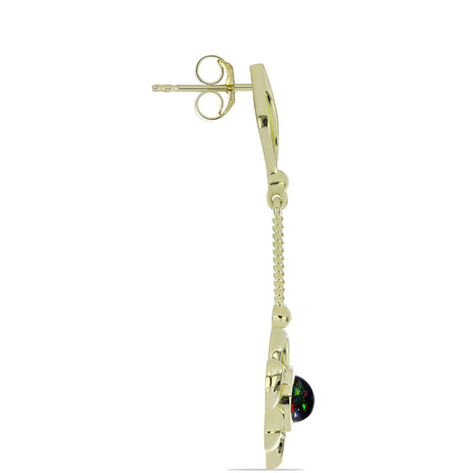 Pozlátené Strieborné Náušnice s Polnočne Čiernym Etiópskym Opálom z Lega Dembi