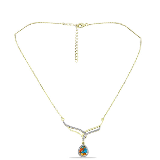 Pozlátený Strieborný Náhrdelník s Ustricovým Tyrkysom a Bielym Topásom