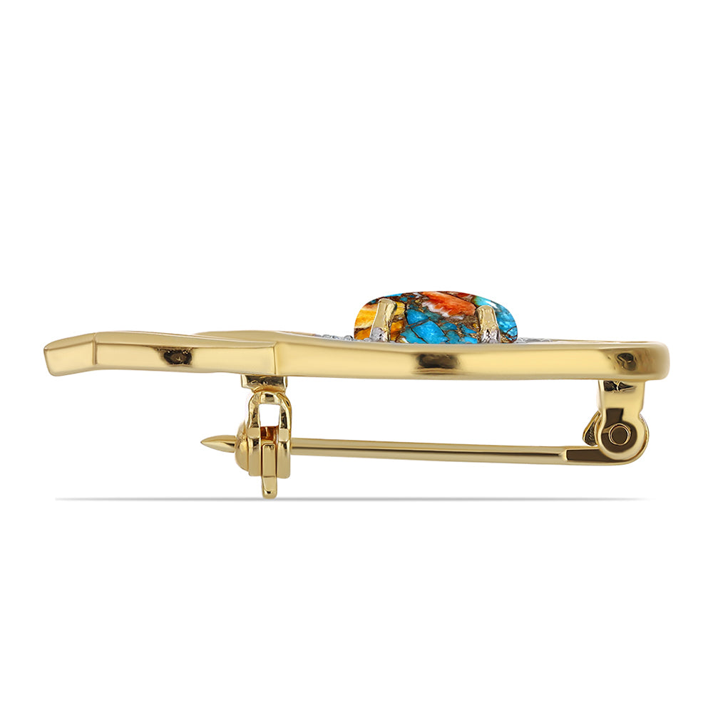 Pozlátený Strieborný Brošňa s Ustricovým Tyrkysom a Bielym Topásom 2 