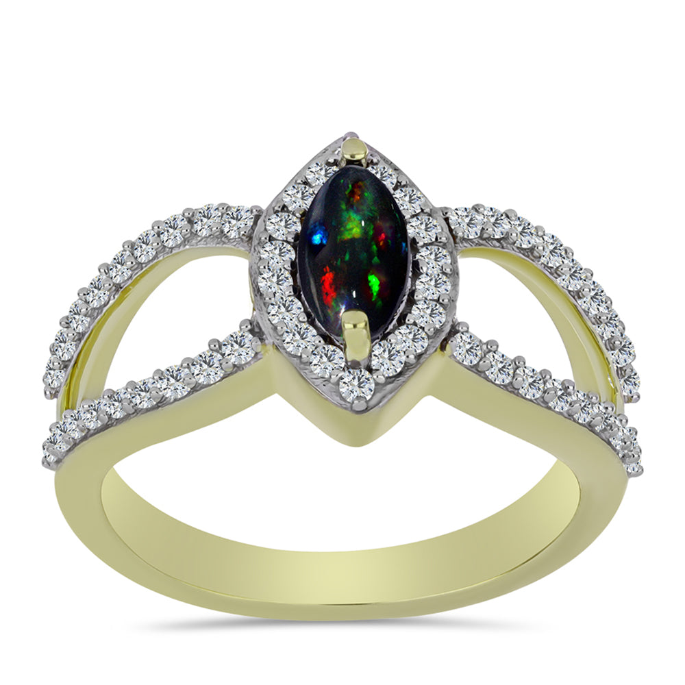 Pozlátený Strieborný Prsteň s Polnočne Čiernym Etiópskym Opálom z Lega Dembi a Bielym Topásom 3 