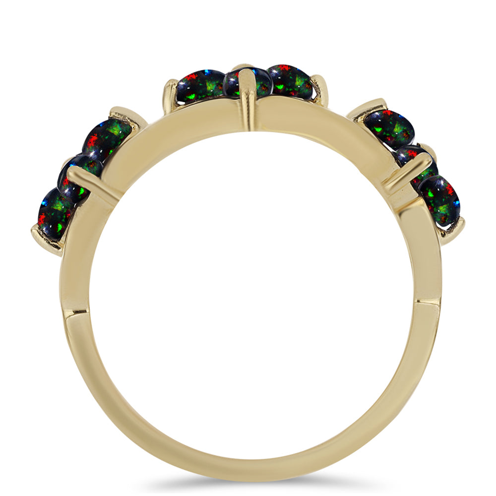 Pozlátený Strieborný Prsteň s Polnočne Čiernym Etiópskym Opálom z Lega Dembi