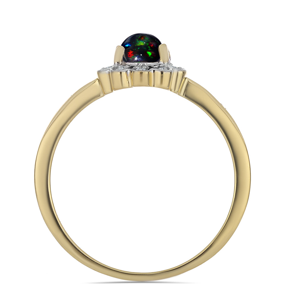 Pozlátený Strieborný Prsteň s Polnočne Čiernym Etiópskym Opálom z Lega Dembi a Bielym Topásom