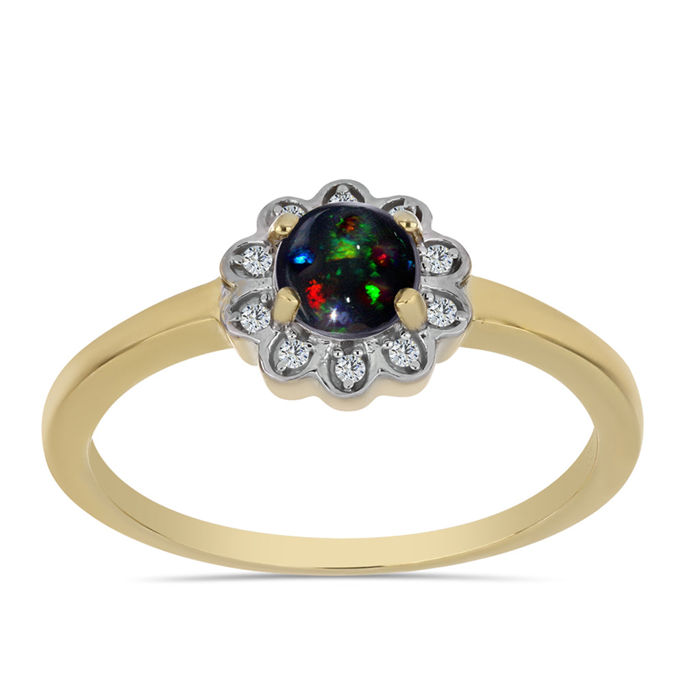 Pozlátený Strieborný Prsteň s Polnočne Čiernym Etiópskym Opálom z Lega Dembi a Bielym Topásom