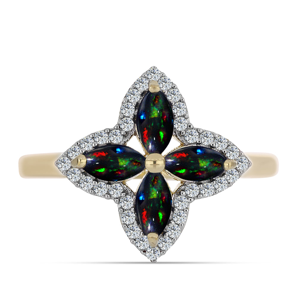 Pozlátený Strieborný Prsteň s Polnočne Čiernym Etiópskym Opálom z Lega Dembi a Bielym Topásom 1 