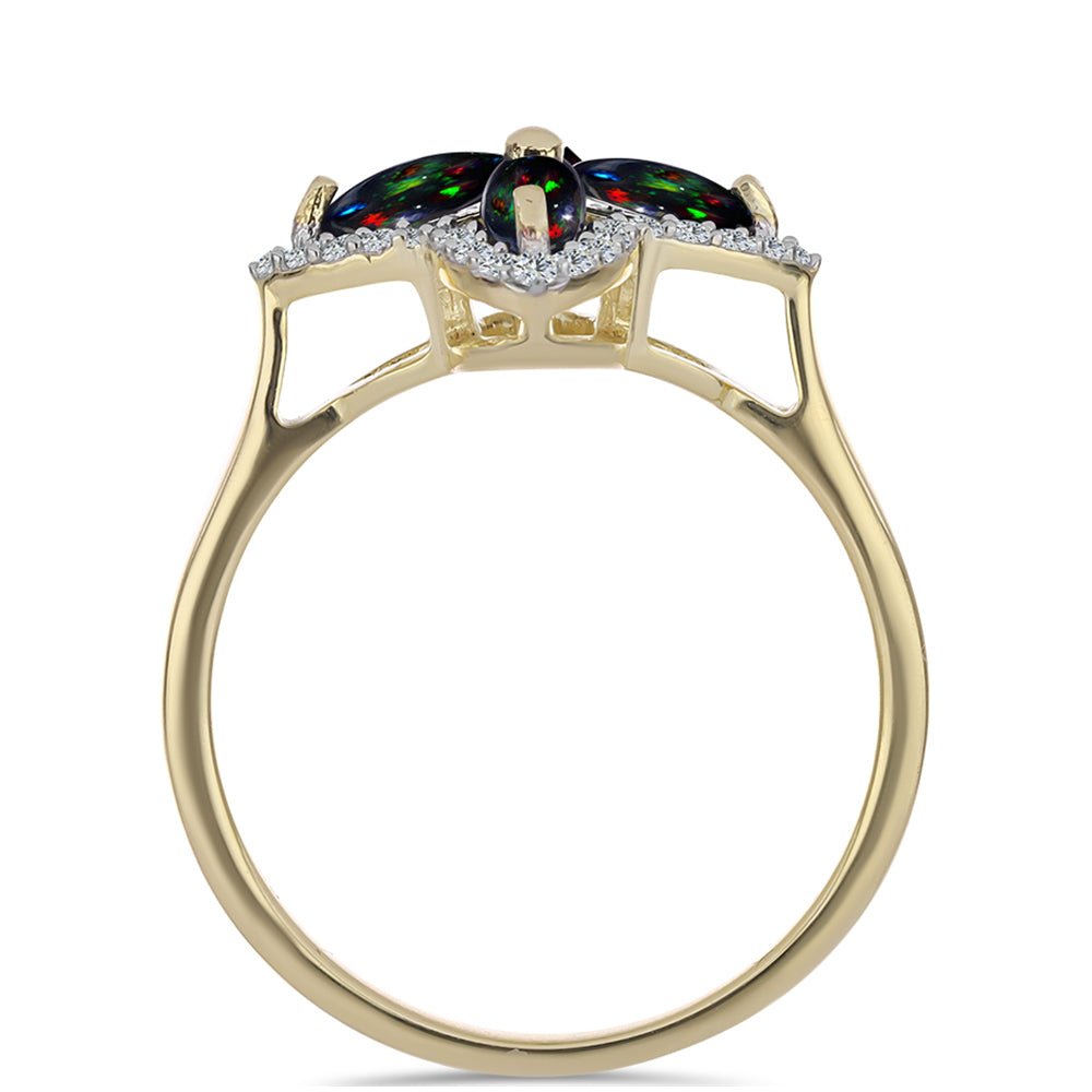 Pozlátený Strieborný Prsteň s Polnočne Čiernym Etiópskym Opálom z Lega Dembi a Bielym Topásom