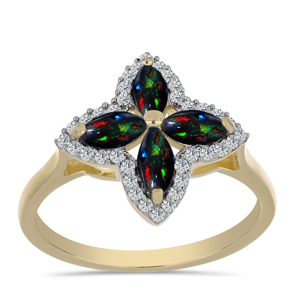 Pozlátený Strieborný Prsteň s Polnočne Čiernym Etiópskym Opálom z Lega Dembi a Bielym Topásom 3 