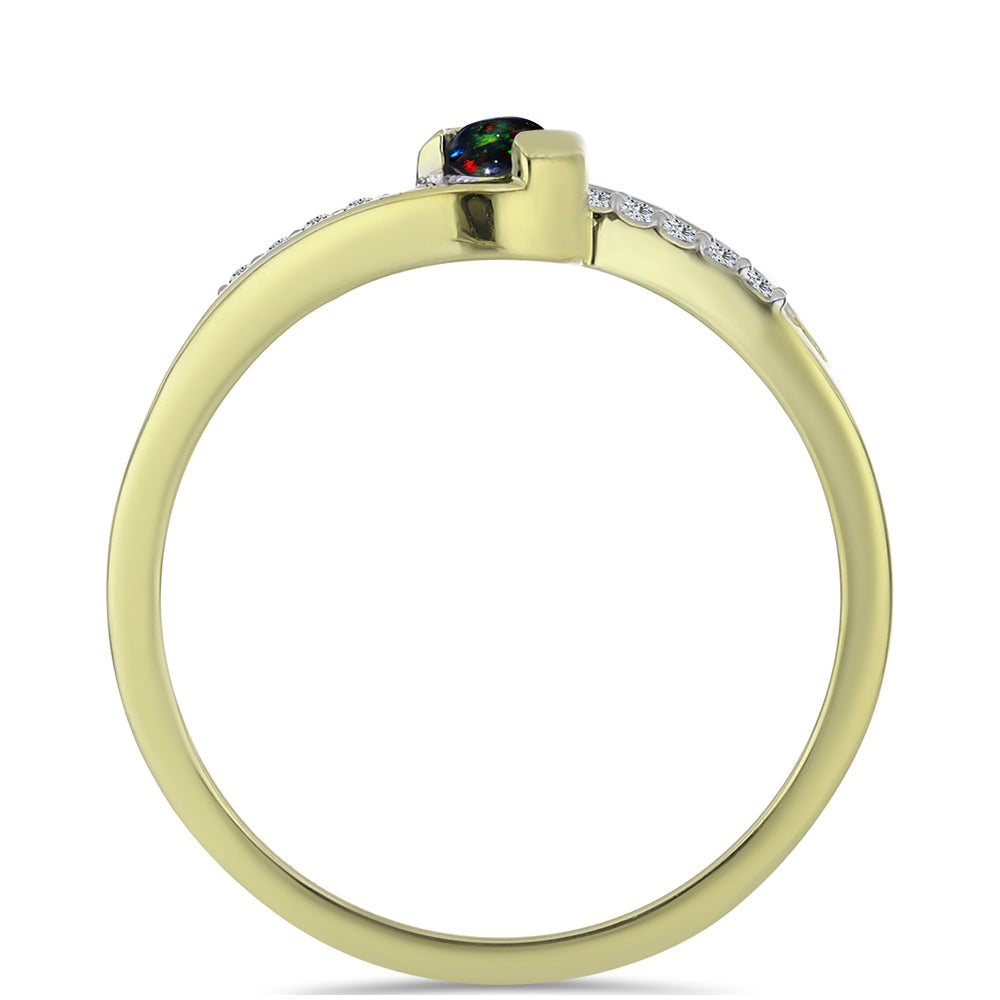 Pozlátený Strieborný Prsteň s Polnočne Čiernym Etiópskym Opálom z Lega Dembi a Bielym Topásom