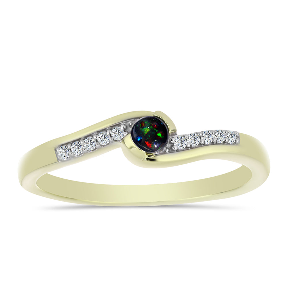 Pozlátený Strieborný Prsteň s Polnočne Čiernym Etiópskym Opálom z Lega Dembi a Bielym Topásom