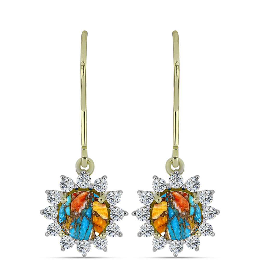 Pozlátené Strieborné Náušnice s Ustricovým Tyrkysom a Bielym Topásom