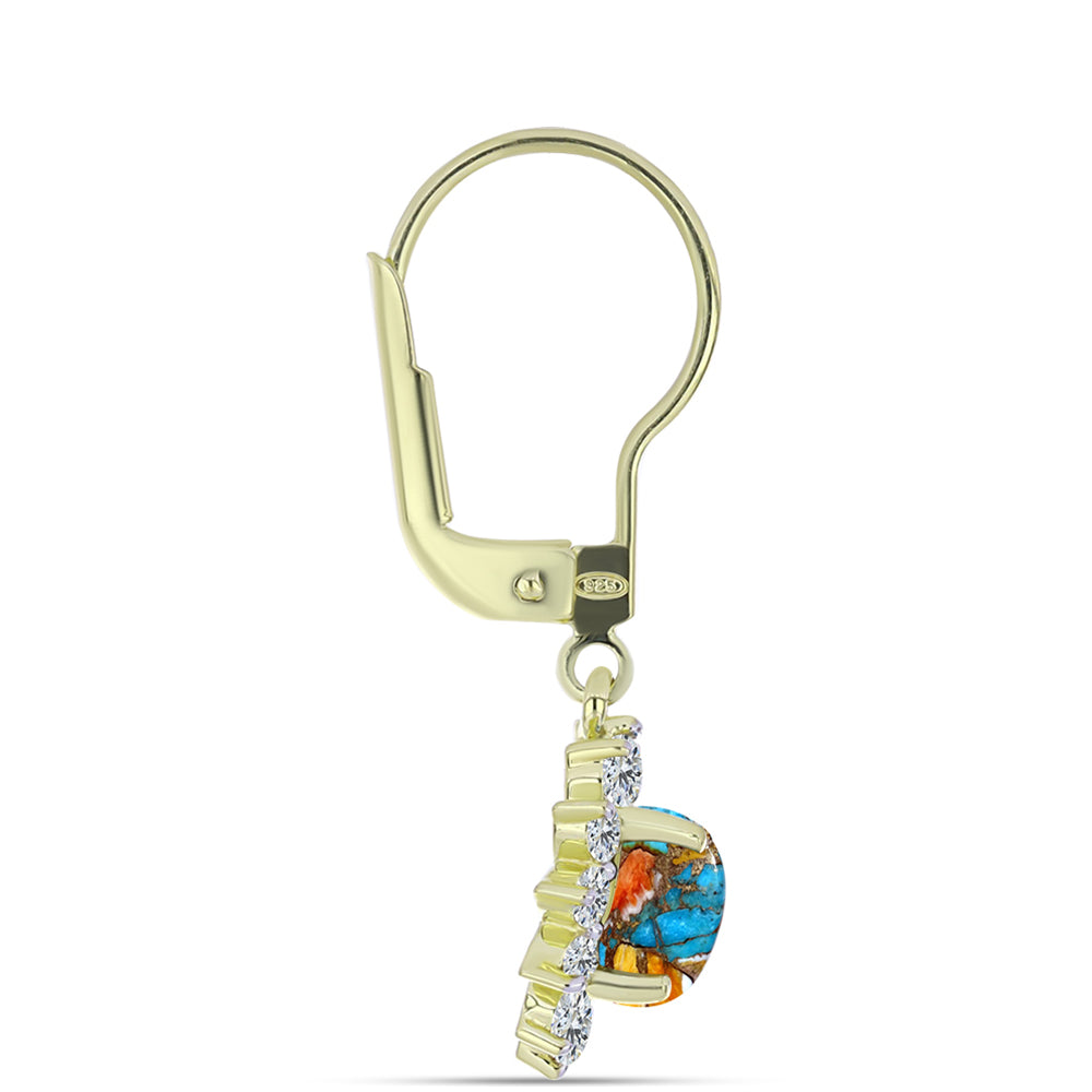 Pozlátené Strieborné Náušnice s Ustricovým Tyrkysom a Bielym Topásom 2 