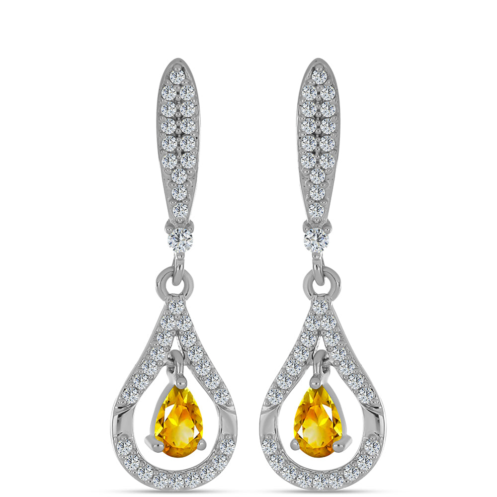 Strieborné Náušnice s Uralským Citrínom a Bielym Topásom