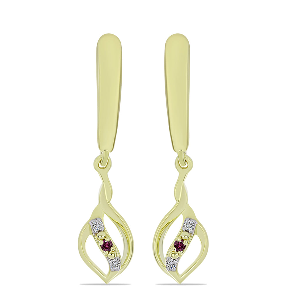 Pozlátené Strieborné Náušnice s Fialovým Diamantom a Bielym Diamantom