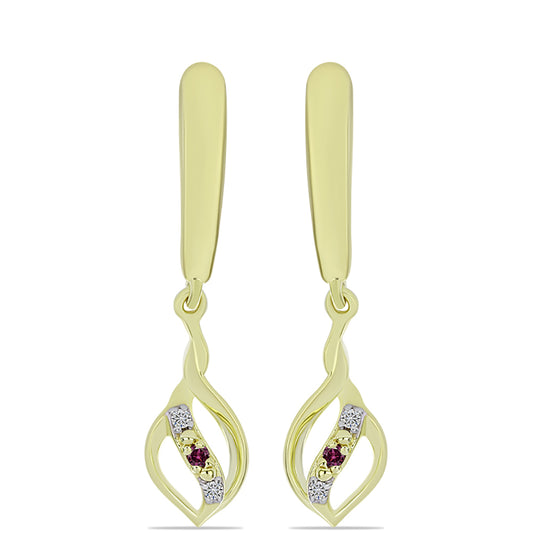 Pozlátené Strieborné Náušnice s Fialovým Diamantom a Bielym Diamantom