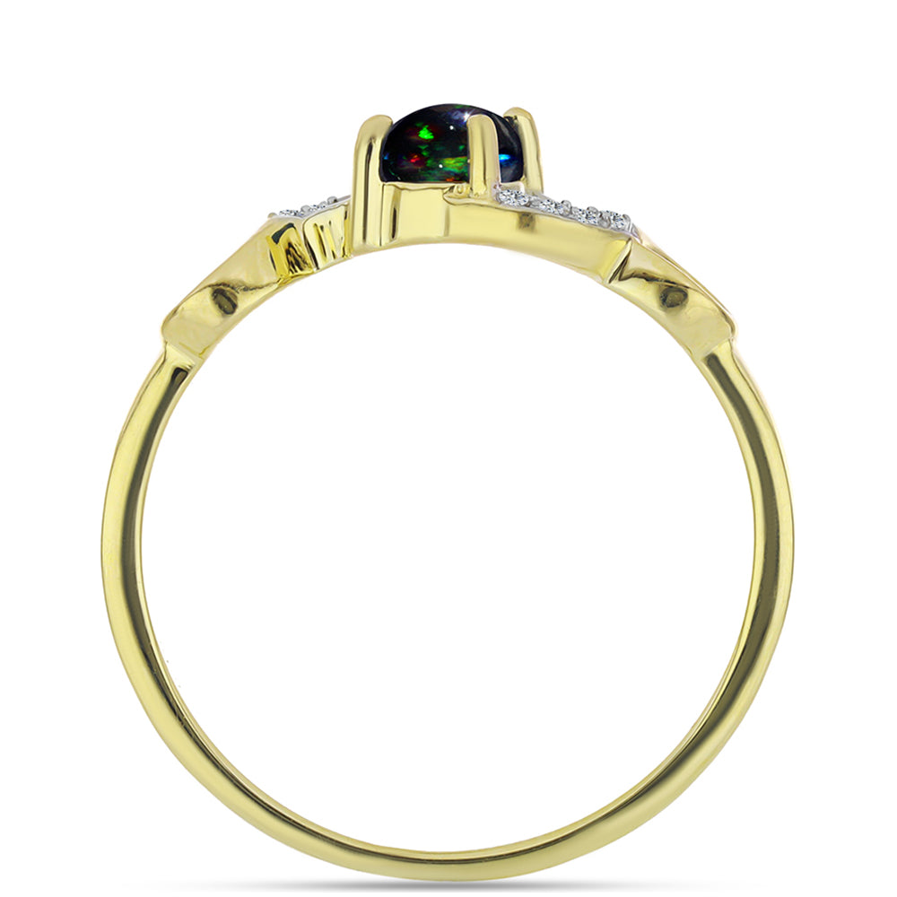 Pozlátený Strieborný Prsteň s Polnočne Čiernym Etiópskym Opálom z Lega Dembi a Bielym Topásom