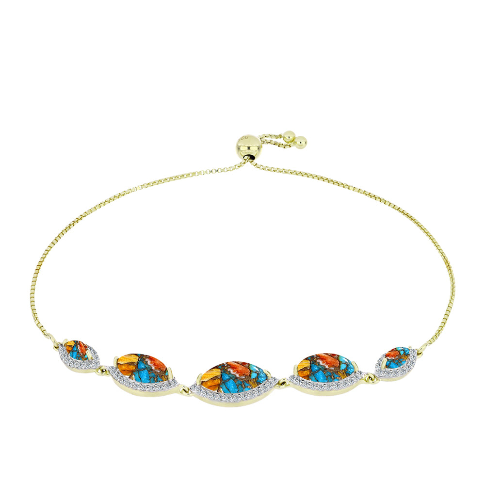 Pozlátený Strieborný Náramok s Ustricovým Tyrkysom a Bielym Topásom 1 