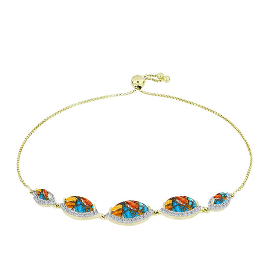 Pozlátený Strieborný Náramok s Ustricovým Tyrkysom a Bielym Topásom