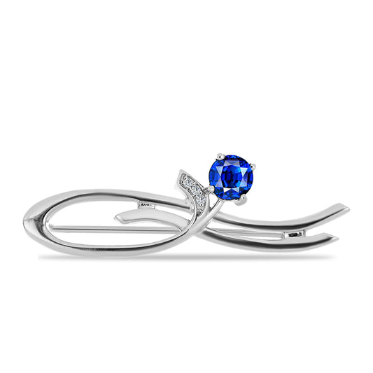 Strieborný Brošňa s Austrálskym Modrým Zafírom a Bielym Topásom