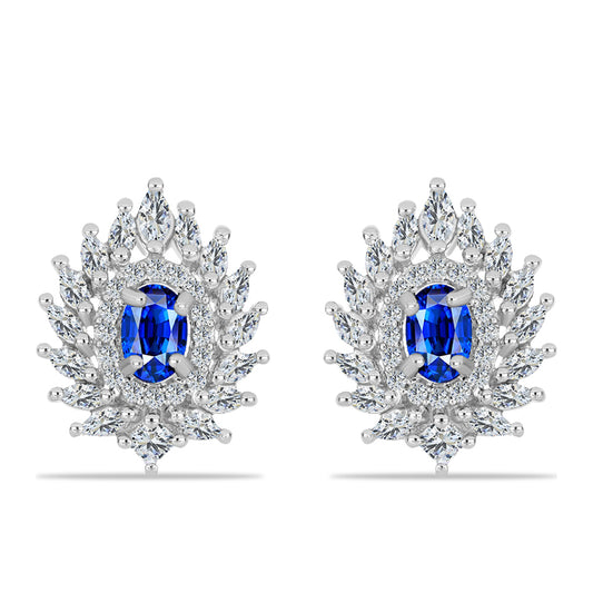 Strieborné Náušnice s Austrálskym Modrým Zafírom a Bielym Zirkónom