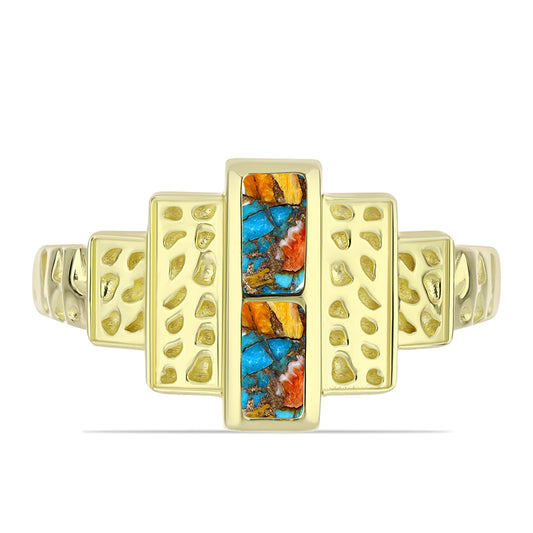 Pozlátený Strieborný Prsteň s Ustricovým Tyrkysom