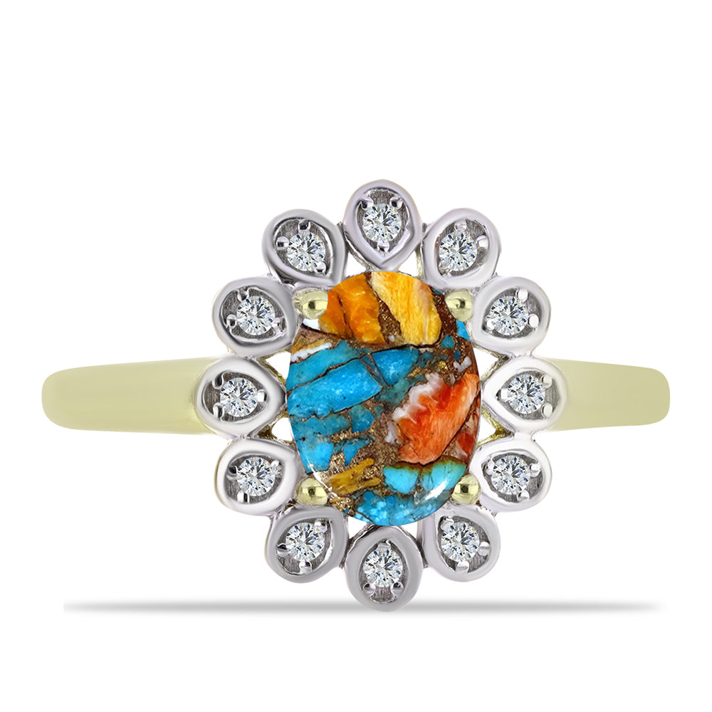 Pozlátený Strieborný Prsteň s Ustricovým Tyrkysom a Bielym Topásom 1 