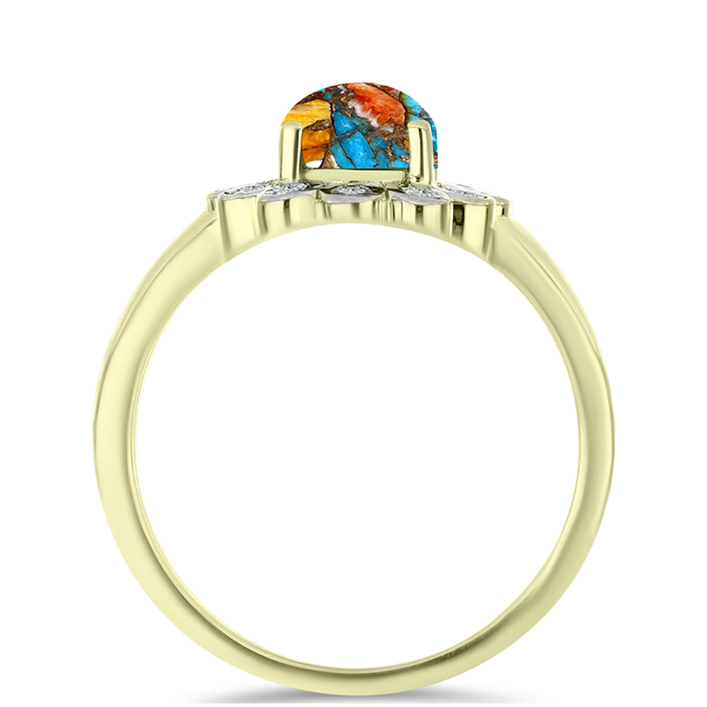 Pozlátený Strieborný Prsteň s Ustricovým Tyrkysom a Bielym Topásom 2 